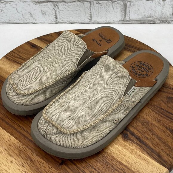 Sanuk We Got Your Back Surfrider Mens 8 Hemp Canvas Beige Slides Sandals - Picture 1 of 14